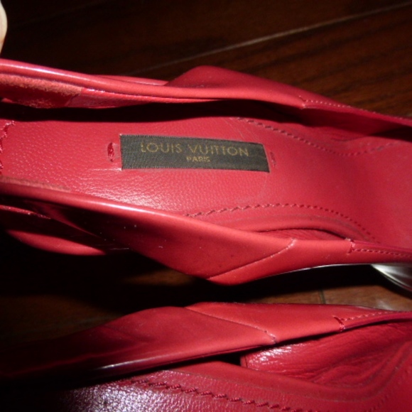 LOUIS VUITTON RED SLINGBACK HEELS SZ 37 OPEN-TOE pumps sandals slides slip-on - Picture 8 of 8